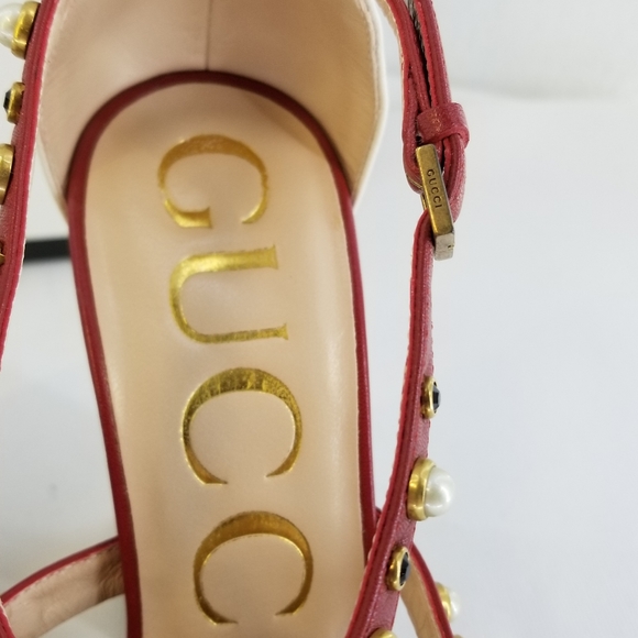 Gucci Tracy Red White Embellished Heels Sz 36 - Picture 12 of 16